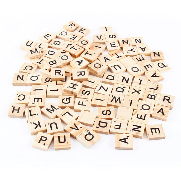 100PCS Wholesale Wooden Alphabet Tiles Black Letters For Scrabble Children Toy 